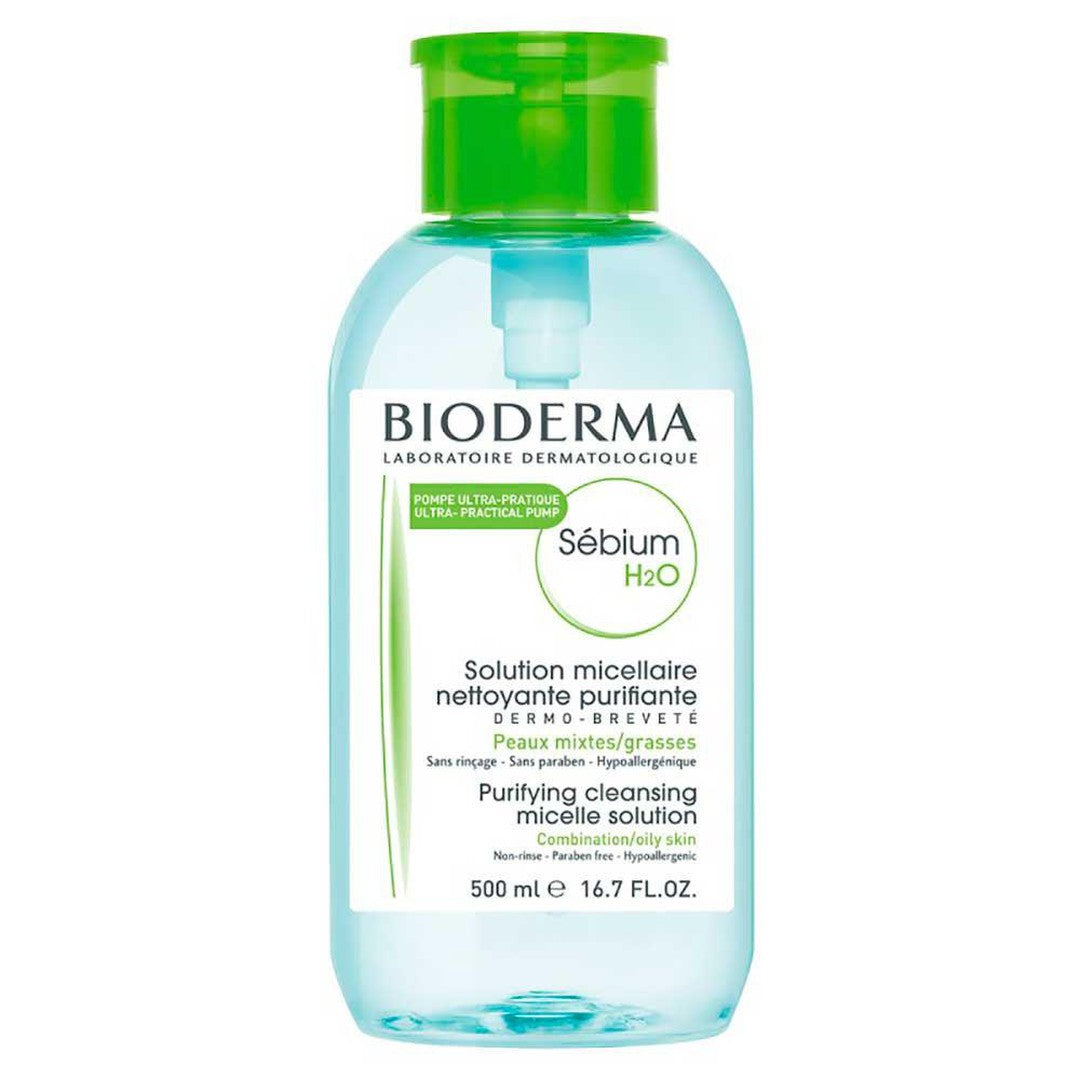 Bioderma Micellar Solution Sensibio H2O for Oily Skin (500ml / 16.9fl Oz) Non-Rinse, Alcohol & Soap-Free, Hypoallergenic & Dermatologically Tested